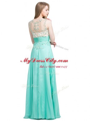 Turquoise Column/Sheath Scoop Sleeveless Chiffon Floor Length Zipper Beading Prom Evening Gown