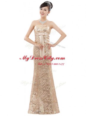 Satin Strapless Sleeveless Zipper Appliques Prom Gown in Champagne