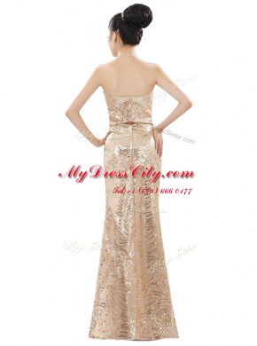 Satin Strapless Sleeveless Zipper Appliques Prom Gown in Champagne