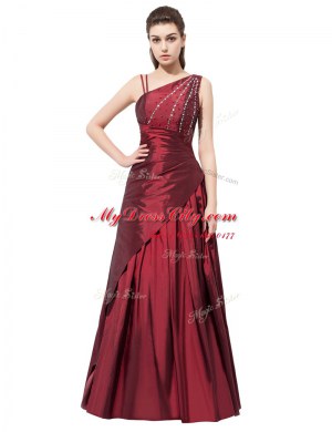 Wonderful Sleeveless Floor Length Beading and Bowknot Side Zipper Prom Dress with Burgundy