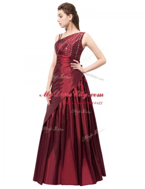 Wonderful Sleeveless Floor Length Beading and Bowknot Side Zipper Prom Dress with Burgundy