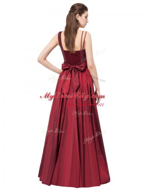 Wonderful Sleeveless Floor Length Beading and Bowknot Side Zipper Prom Dress with Burgundy