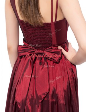 Wonderful Sleeveless Floor Length Beading and Bowknot Side Zipper Prom Dress with Burgundy