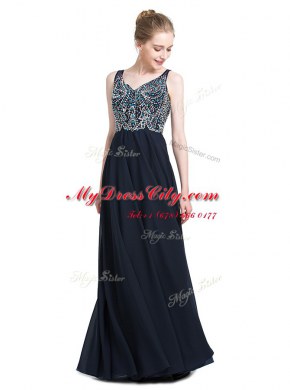 Floor Length Zipper Prom Party Dress Black for Prom and Party with Beading