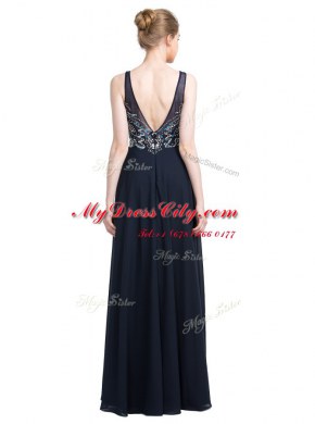 Floor Length Zipper Prom Party Dress Black for Prom and Party with Beading