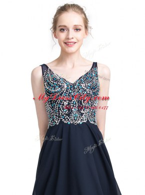 Floor Length Zipper Prom Party Dress Black for Prom and Party with Beading