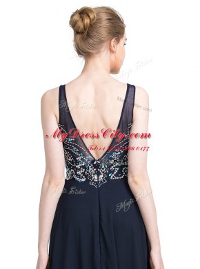 Floor Length Zipper Prom Party Dress Black for Prom and Party with Beading