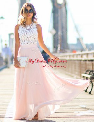 Scalloped Sleeveless Zipper Floor Length Lace