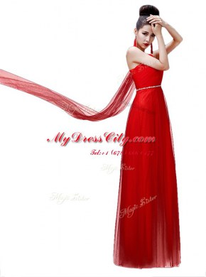 Pretty One Shoulder Sleeveless Side Zipper Evening Dress Coral Red Chiffon