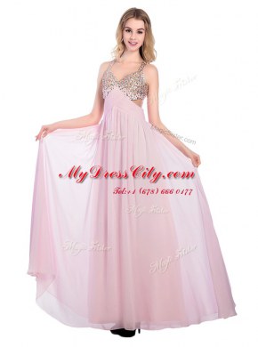 Sophisticated V-neck Sleeveless Tulle Homecoming Dress Beading and Bowknot Criss Cross