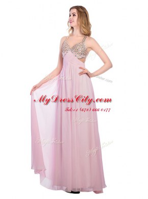 Sophisticated V-neck Sleeveless Tulle Homecoming Dress Beading and Bowknot Criss Cross