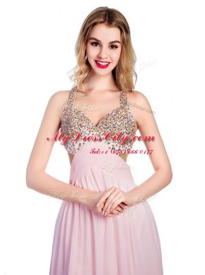 Sophisticated V-neck Sleeveless Tulle Homecoming Dress Beading and Bowknot Criss Cross