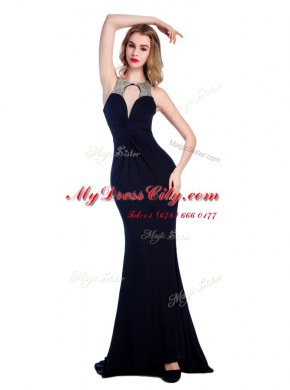 Attractive Floor Length Column/Sheath Sleeveless Black Prom Dress Criss Cross