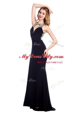 Attractive Floor Length Column/Sheath Sleeveless Black Prom Dress Criss Cross