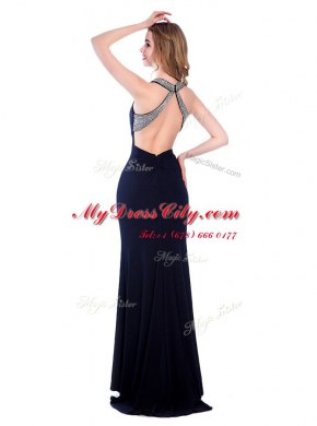 Attractive Floor Length Column/Sheath Sleeveless Black Prom Dress Criss Cross