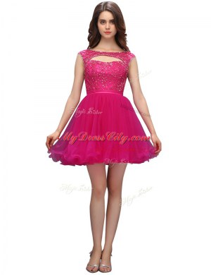 Custom Designed Mini Length Fuchsia Prom Evening Gown Organza Sleeveless Beading