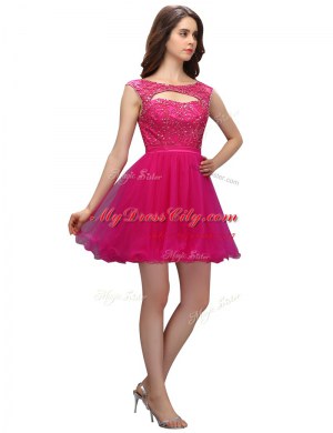 Custom Designed Mini Length Fuchsia Prom Evening Gown Organza Sleeveless Beading
