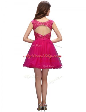 Custom Designed Mini Length Fuchsia Prom Evening Gown Organza Sleeveless Beading
