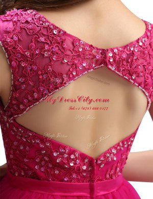Custom Designed Mini Length Fuchsia Prom Evening Gown Organza Sleeveless Beading