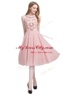Clearance Scoop Chiffon Sleeveless Knee Length Dress for Prom and Beading