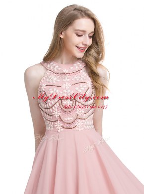 Clearance Scoop Chiffon Sleeveless Knee Length Dress for Prom and Beading
