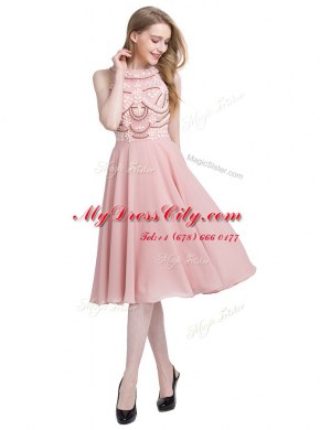 Clearance Scoop Chiffon Sleeveless Knee Length Dress for Prom and Beading
