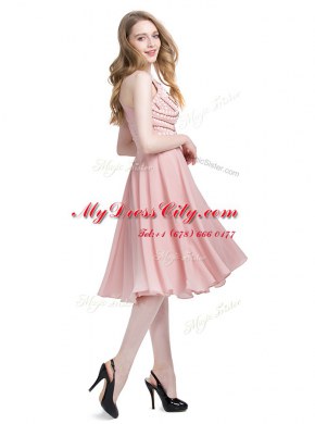 Clearance Scoop Chiffon Sleeveless Knee Length Dress for Prom and Beading
