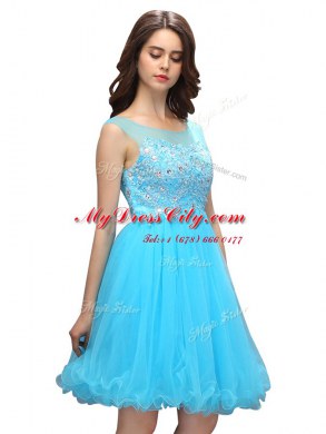 Baby Blue Prom Party Dress Prom and Party and For with Beading and Appliques Bateau Sleeveless Zipper