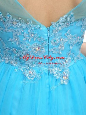 Baby Blue Prom Party Dress Prom and Party and For with Beading and Appliques Bateau Sleeveless Zipper