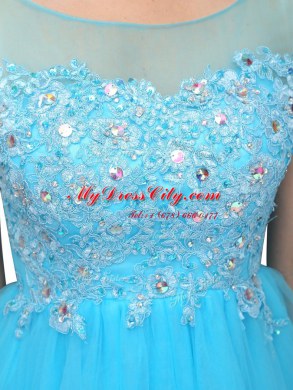 Baby Blue Prom Party Dress Prom and Party and For with Beading and Appliques Bateau Sleeveless Zipper