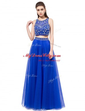 Scoop Sleeveless Lace Up Floor Length Beading Prom Dress