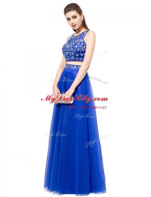 Scoop Sleeveless Lace Up Floor Length Beading Prom Dress