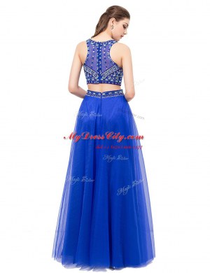Scoop Sleeveless Lace Up Floor Length Beading Prom Dress