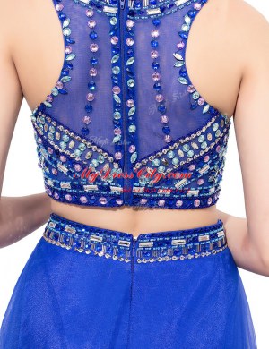 Scoop Sleeveless Lace Up Floor Length Beading Prom Dress
