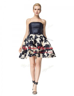 Trendy Black Satin Lace Up Strapless Sleeveless Mini Length Prom Dresses Embroidery