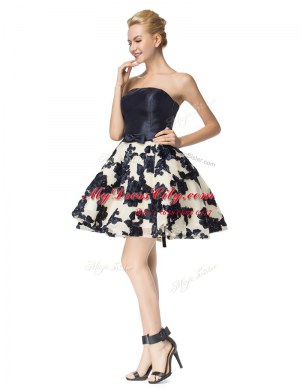 Trendy Black Satin Lace Up Strapless Sleeveless Mini Length Prom Dresses Embroidery