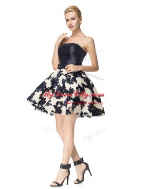 Trendy Black Satin Lace Up Strapless Sleeveless Mini Length Prom Dresses Embroidery