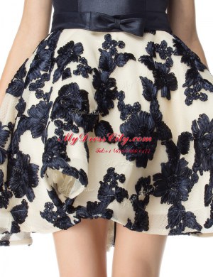 Trendy Black Satin Lace Up Strapless Sleeveless Mini Length Prom Dresses Embroidery