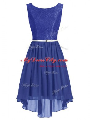 Fantastic Column/Sheath Prom Party Dress Blue Scoop Chiffon Sleeveless High Low Side Zipper