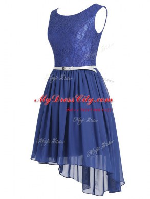 Fantastic Column/Sheath Prom Party Dress Blue Scoop Chiffon Sleeveless High Low Side Zipper