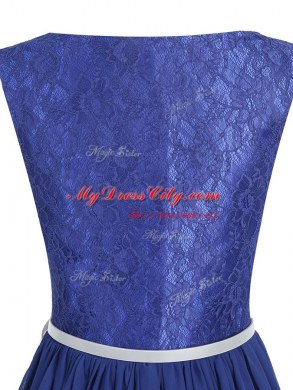 Fantastic Column/Sheath Prom Party Dress Blue Scoop Chiffon Sleeveless High Low Side Zipper