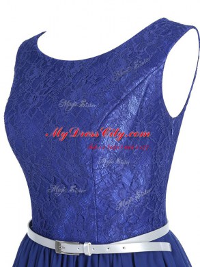 Fantastic Column/Sheath Prom Party Dress Blue Scoop Chiffon Sleeveless High Low Side Zipper