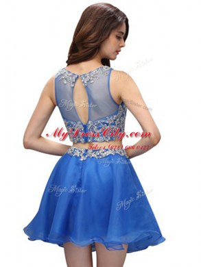 Adorable Scoop Sleeveless Zipper Prom Dress Blue Organza