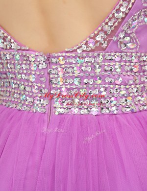Lilac Organza Zipper Homecoming Dress Cap Sleeves Mini Length Beading