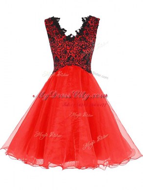 Superior Mini Length Zipper Cocktail Dresses Coral Red for Prom and Party with Lace