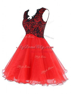 Superior Mini Length Zipper Cocktail Dresses Coral Red for Prom and Party with Lace
