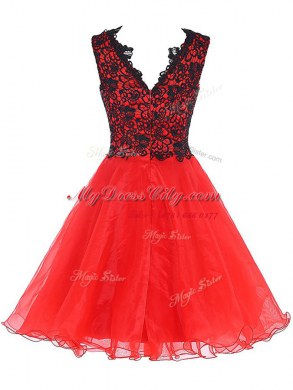 Superior Mini Length Zipper Cocktail Dresses Coral Red for Prom and Party with Lace