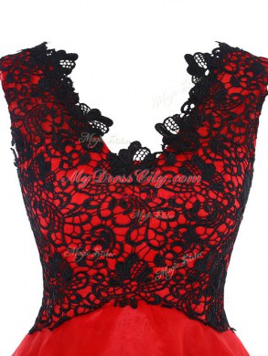 Superior Mini Length Zipper Cocktail Dresses Coral Red for Prom and Party with Lace
