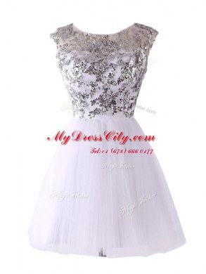 Flare Scoop Cap Sleeves Sequins Backless Homecoming Dress