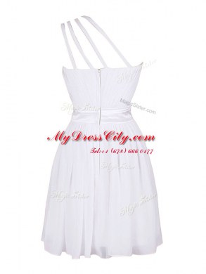 Ideal White One Shoulder Zipper Hand Made Flower Homecoming Dress Sleeveless